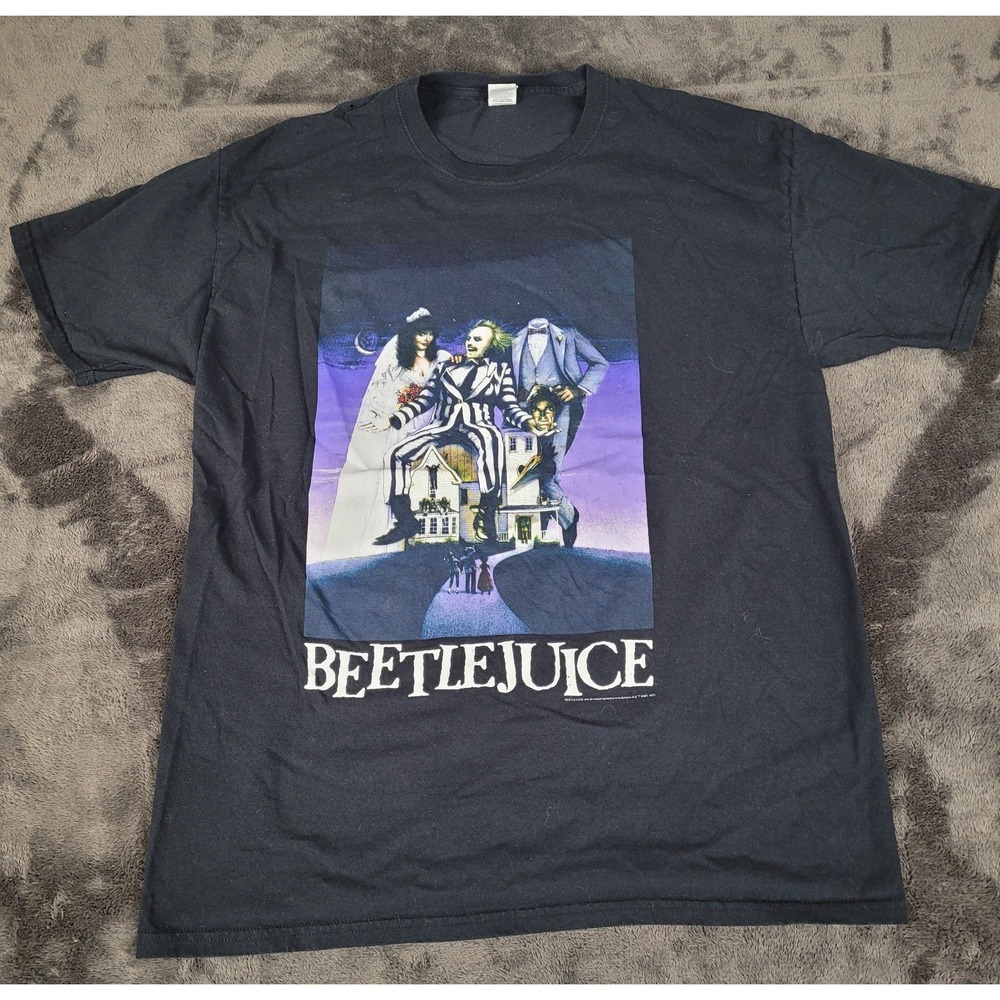 Vintage Beetlejuice Movie Graphic Tee Black Mens Size Large Early 2000's